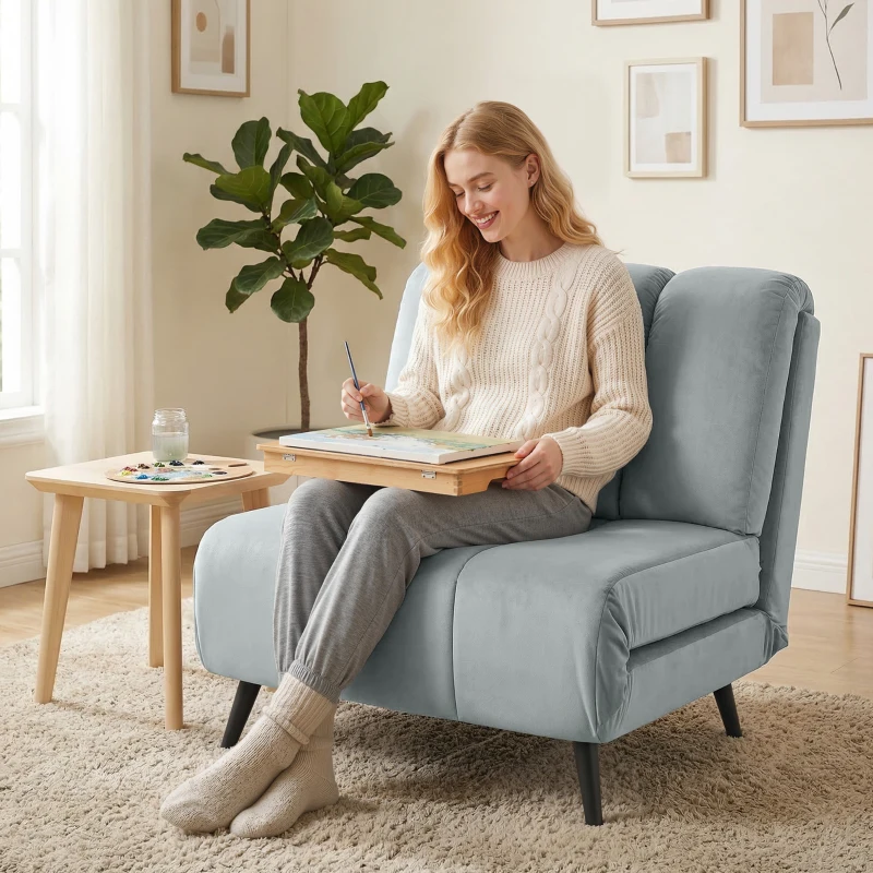 HOMCOM Sillón Cama Individual 3 en 1 Sofá Cama Plegable con Respaldo Ajustable y Cojín Grueso para Salón 72x88x87 cm Gris