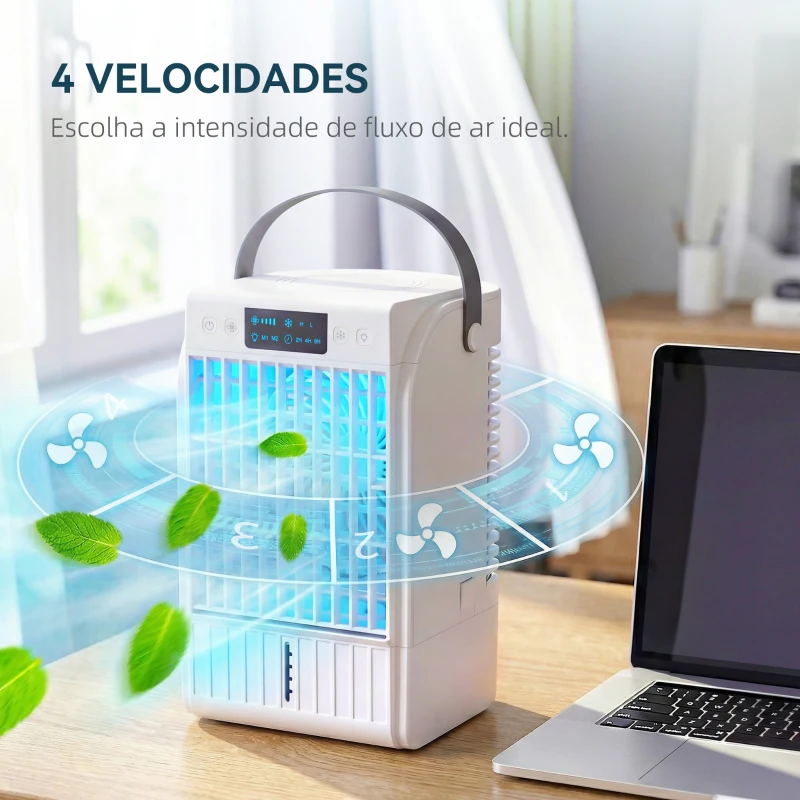 HOMCOM Mini Ar Condicionado 4 em 1 com 4 Velocidades, 2 Modos de Nebulização e Luz LED RGB de 7 Cores Branco