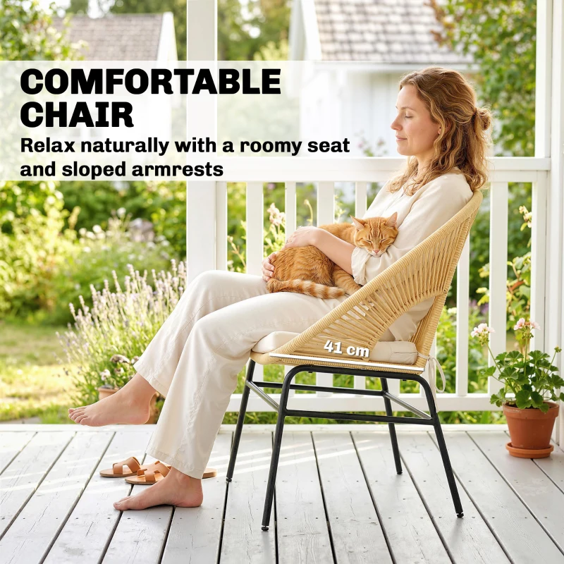 Outsunny Rattan Bistroset 3 teiliges Gartenmöbel-Set mit 2 Gartenstühlen, Glastisch, waschbaren Kissen, Ergonomisch