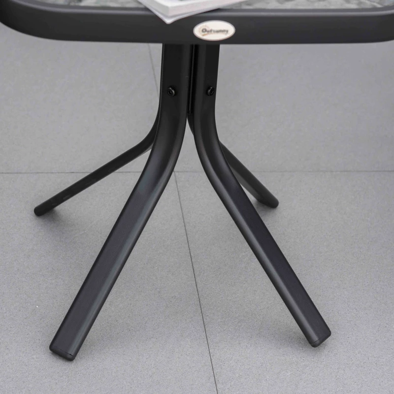 Outsunny 3 Pieces Garden Gliding Chair Set, Metal Frame 2 Single Armchair Swing Seater and 1 Glass Top Coffee Table w/ Breath Mesh Fabric Seat, Black