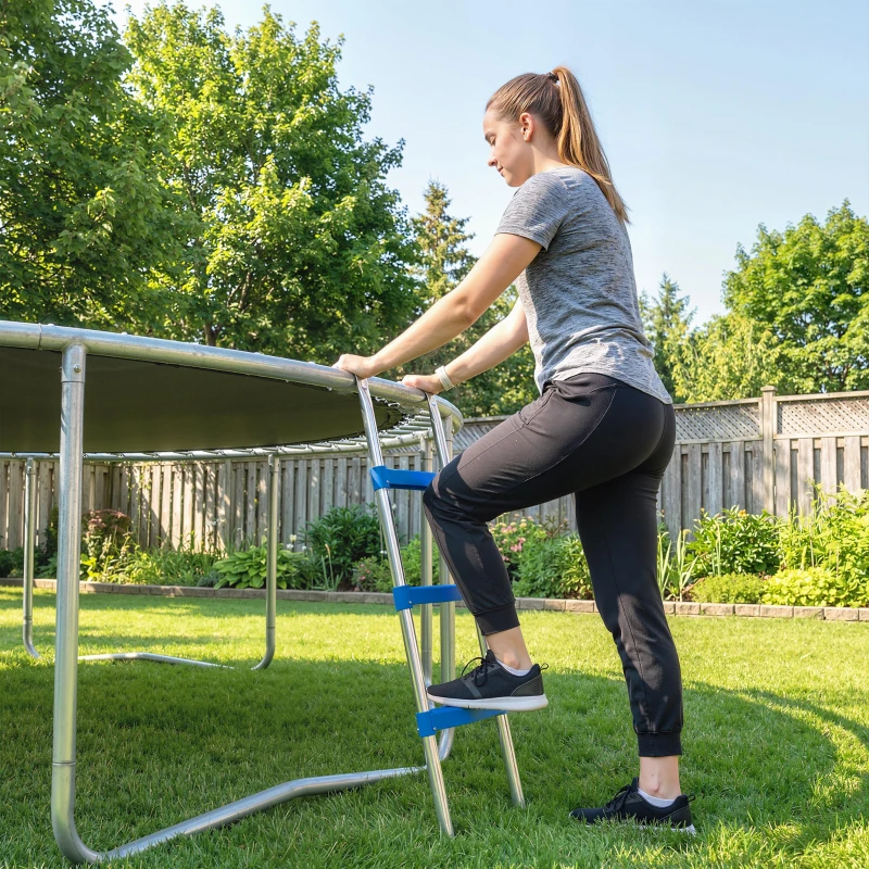 SPORTNOW Trampoline Ladder, 3-Steps with Horizontal Wide Steps, Universal Hook, Galvanised Steel Frame, 150kg Load Capacity