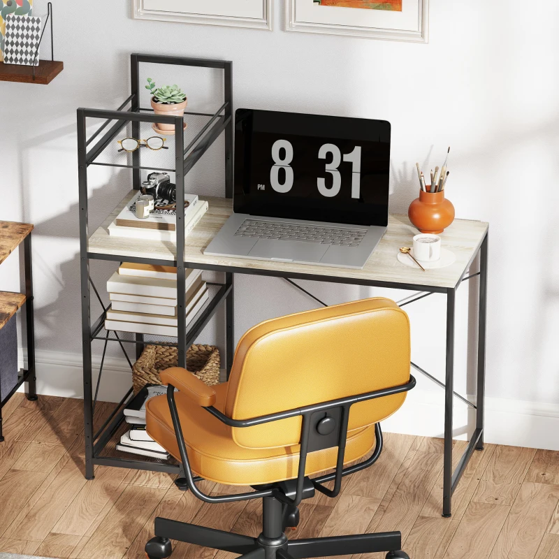 HOMCOM Bureau d'ordinateur avec étagère réversible à 4 niveaux table d'ordinateur cadre en acier 110 x 53 x 115,5 cm chêne noir