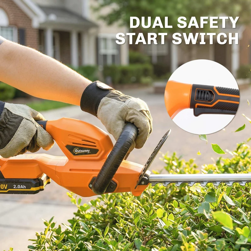 Outsunny 20" Cordless Hedge Trimmer, 18V Electric Hedge Cutter with 51cm Dual Action Blade, 2000mAh Battery and Charger