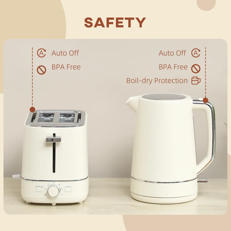 HOMCOM Zestaw z 1,7 L Czajnikiem i Tosterem z 6 stopniami opiekania, Beżowy