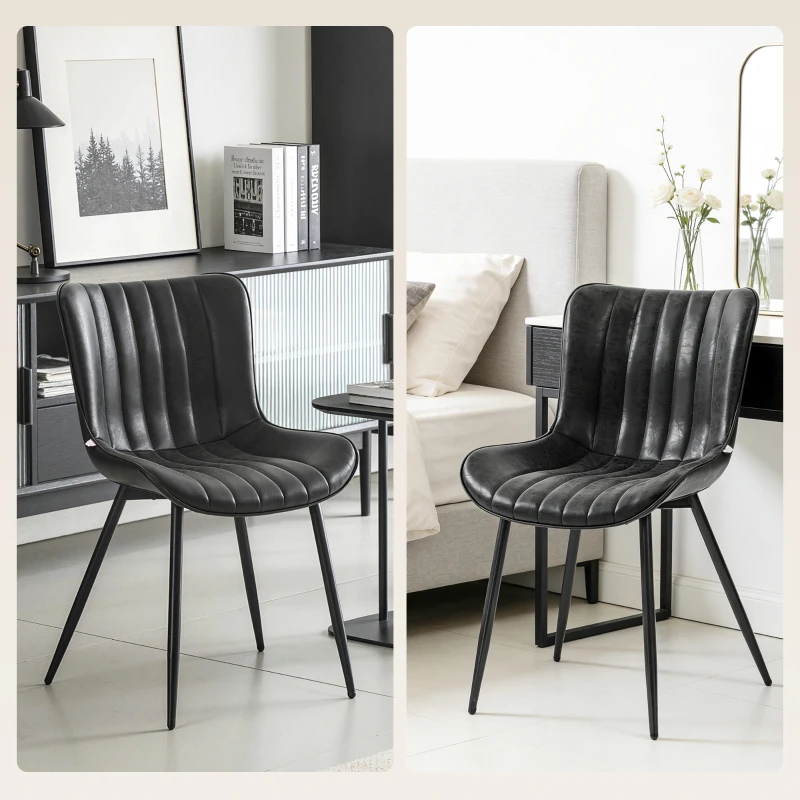 HOMCOM Conjunto de 2 Cadeiras de Sala de Jantar com Design Moderno e Capitonê para Sala Sala de Jantar Quarto Preto