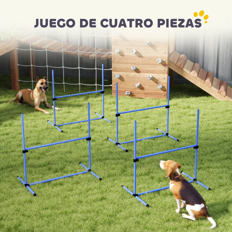 PawHut Set de Entrenamiento de Agilidad para Perros 4 Piezas Obstáculos Vallas de Salto con Altura Ajustable 99x65x94 cm Azul