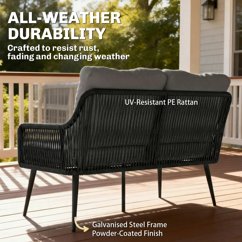 Outsunny Rattan Garden Furniture Set, 4 Piece Outdoor Patio Furniture with Tempered Glass Table and Chairs, Indoor Balcony Conservatory Set