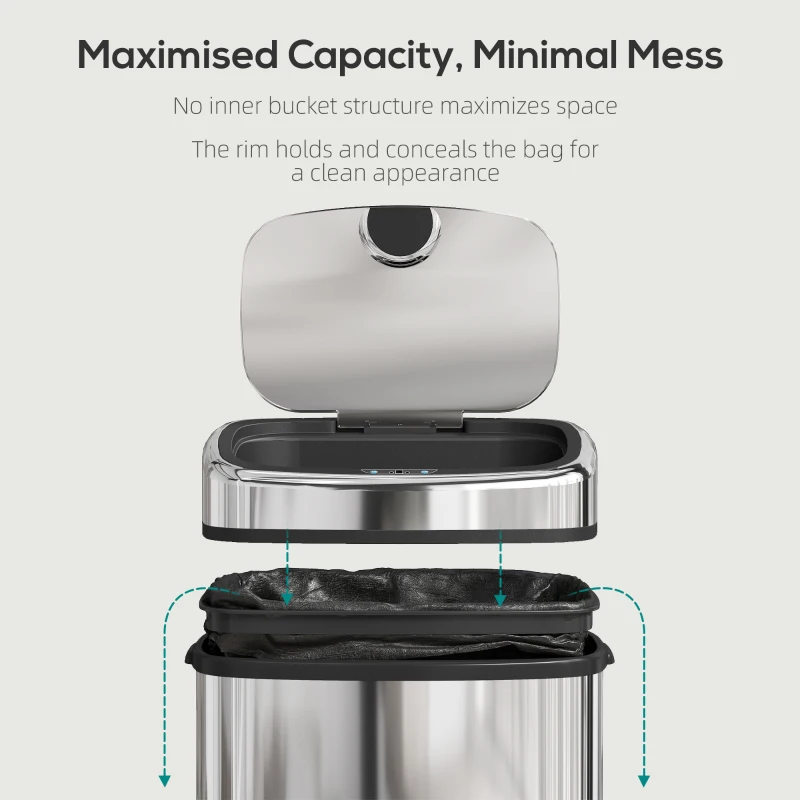 HOMCOM 50L Stainless Steel Sensor Bin - Silver Tone