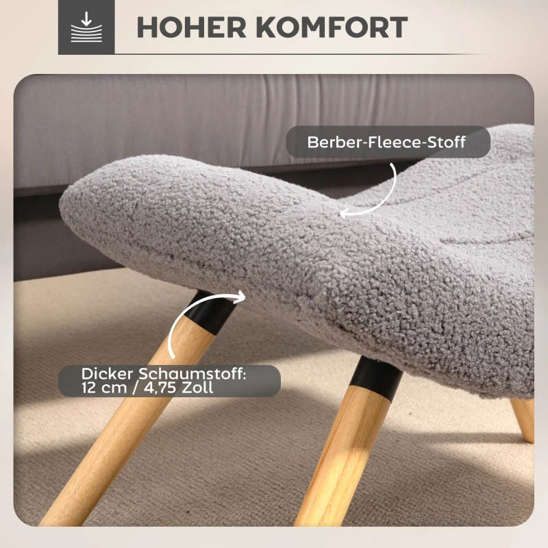 HOMCOM Moderner Fußhocker mit Fleece-Bezug und Holzbeinen, gepolstert, für Wohnzimmer, Schlafzimmer, Flur, Hellgrau