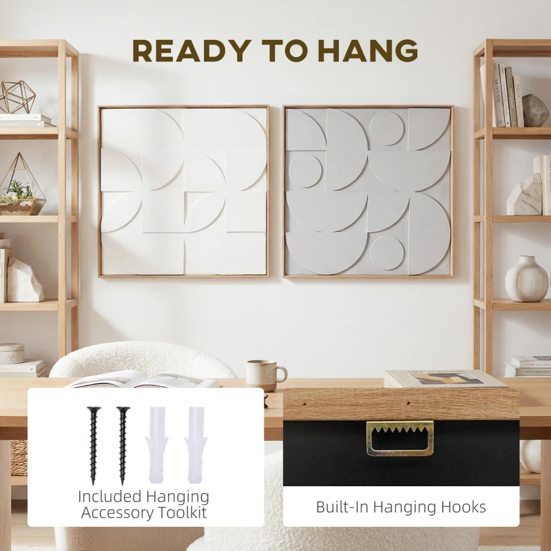 HOMCOM Zestaw 2 Dekoracji Ściennych 3D, Geometria, Nowoczesna, dla Salonu, Przedpokoju, 80 x 3,5 x 80 cm, Biała