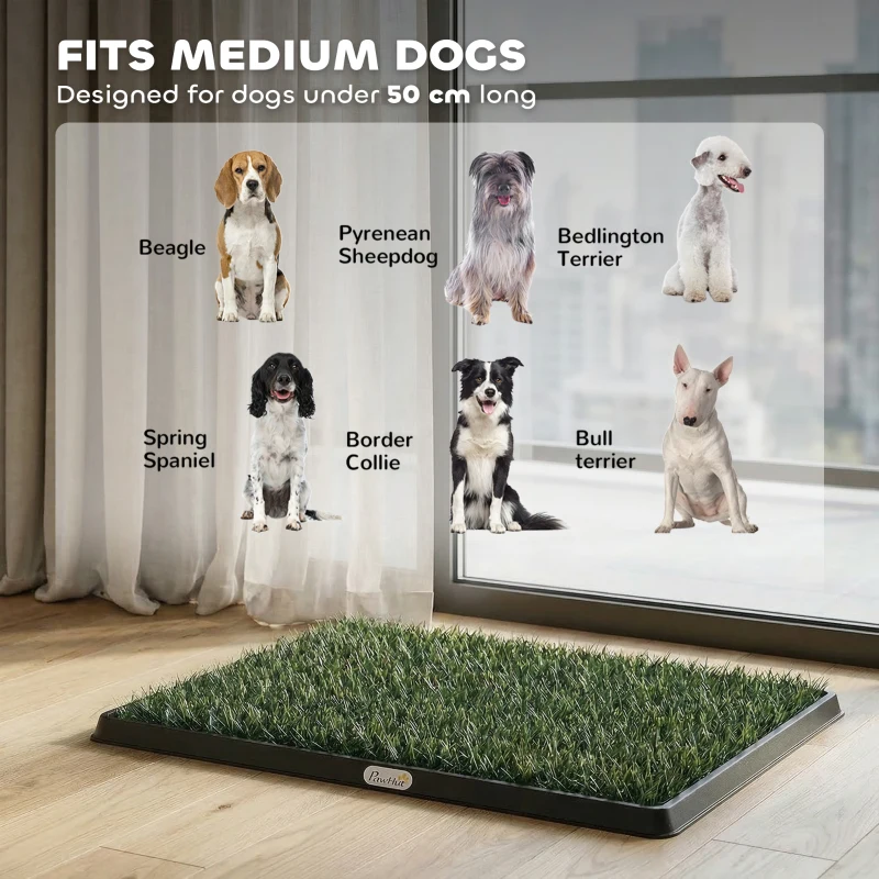 PawHut Toaleta dla psów 76 x 50,5 cm z 2 sztucznymi trawami, przenośna toaleta dla psów na balkon lub do domu, czarno-zielona