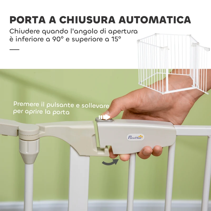 PawHut Cancellino per Cani Regolabile e Pieghevole con Chiusura Automatica e Blocco, 300x74.5 cm, Bianco