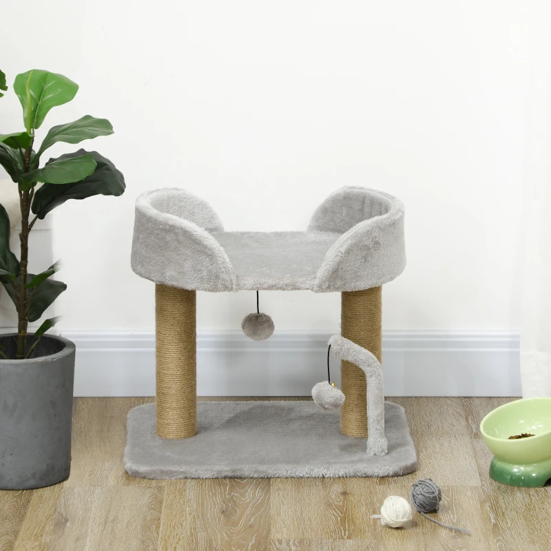PawHut Albero per Gatti con Tiragraffi in Juta, Lettino e Palline, 48x38x42 cm, Grigio