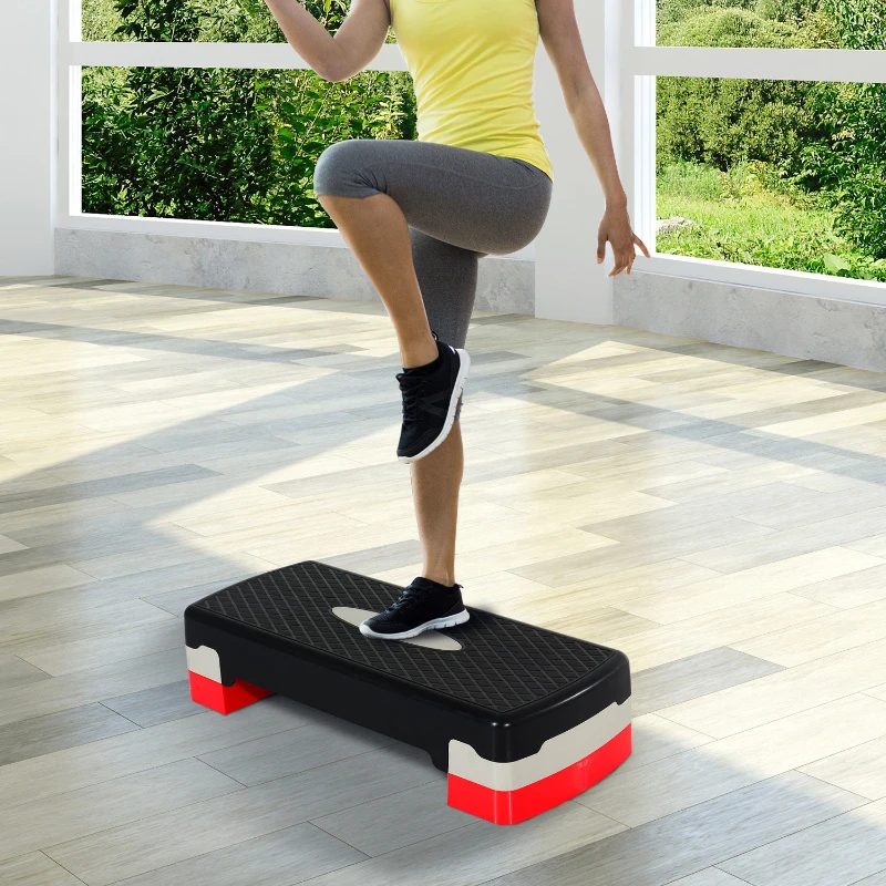 HOMCOM Stepper aerobic fitness hauteur reglable 2 niveaux surface antiderapante PP 68 x 29 x 15 cm rouge noir et gris