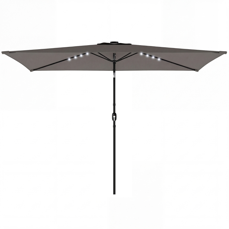 Outsunny 3 x 2 m Garden Parasol Umbrella with LED Solar Light, Parasol Cover, Outdoor Market Patio Umbrella, Dark Grey