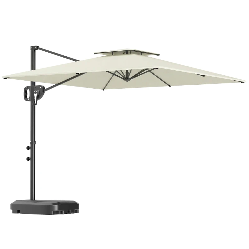 Outsunny Parasol déporté carré 2,5 x 2,5 m, parasol de jardin extérieur, Double Toit, inclinable, 2 bases, manivelle, Crème