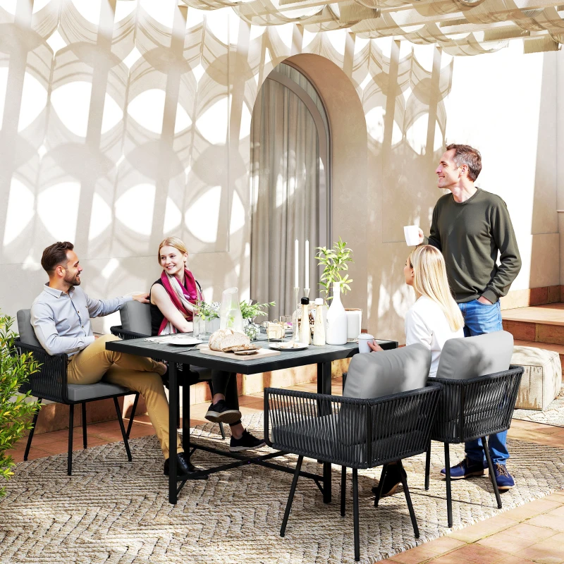 Outsunny 5 Piece Garden Furniture Set, Garden Dining Set with Wood-Plastic Table and 4 Armchairs, Light Grey