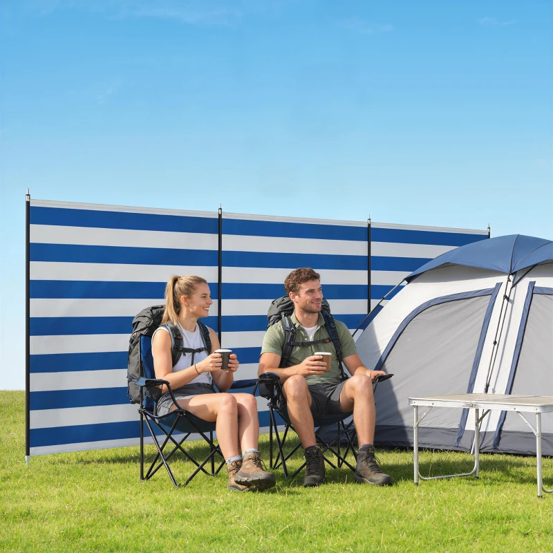 Outsunny 4 Pole Camping Windbreaks, Beach Wind Shield Shelter with Carry Bag and Steel Poles, 540cm x 150cm