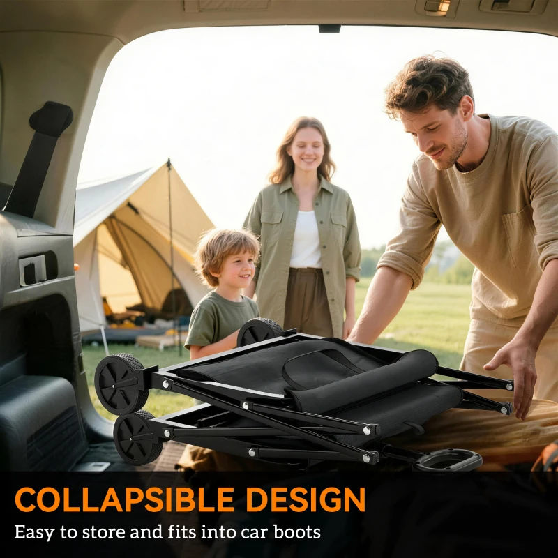 Outsunny Wózek festiwalowy 81L na kółkach, kompaktowy składany wózek ogrodowy z regulowanym uchwytem, czarny