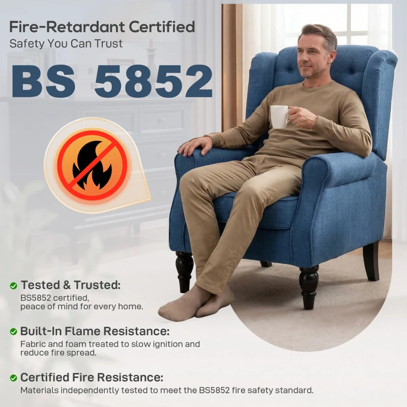 HOMCOM Wingback Accent Chair, Retro Upholstered Button Tufted Occasional Chair for Living Room and Bedroom, Blue