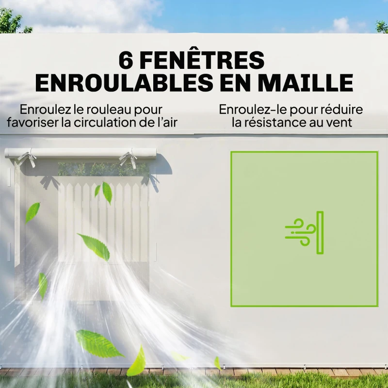 Outsunny Abri de Voiture Tente de Garage Protection UV30+ Hauteur Réglable 6 Fenêtres et Moustiquaire 3x6m Blanc