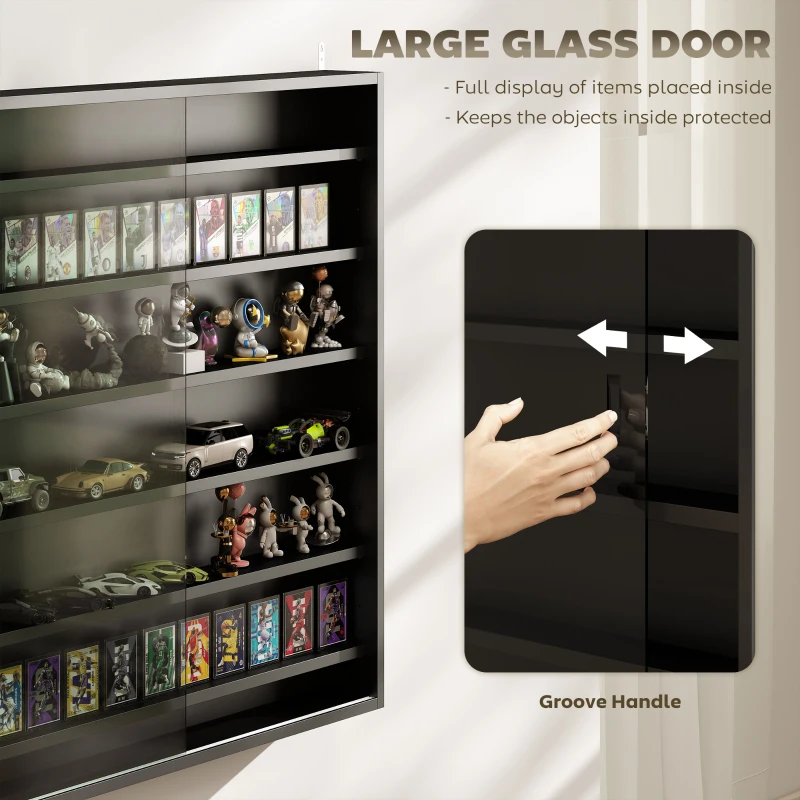 HOMCOM Six Shelf Display Cabinet, with Glass Doors - Black