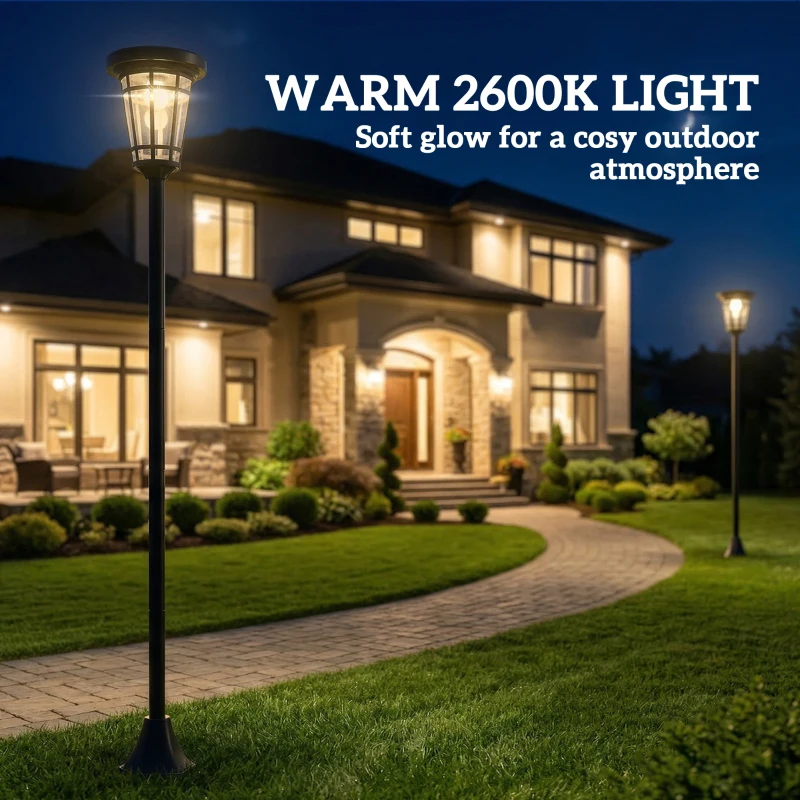 Outsunny Solarny zestaw 2 lamp stojących 180 cm z 2 trybami jasności i czujnikiem światła, IP44