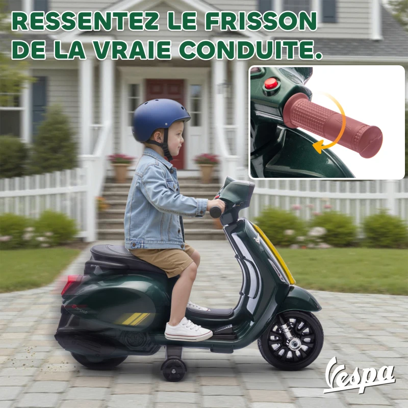 AIYAPLAY Moto électrique enfants 6 V, voiture électrique enfants avec Roues d'Apprentissage, 2-6 Ans, 71 x 37 x 52 cm, vert foncé