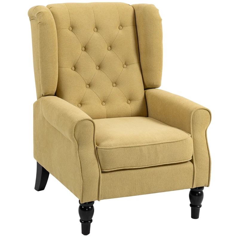 HOMCOM Wingback Accent Chair, Retro Upholstered Button Tufted Occasional Chair for Living Room and Bedroom, Yellow
