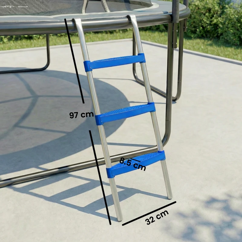 SPORTNOW Trampoline Ladder, 3-Steps with Horizontal Wide Steps, Universal Hook, Galvanised Steel Frame, 150kg Load Capacity