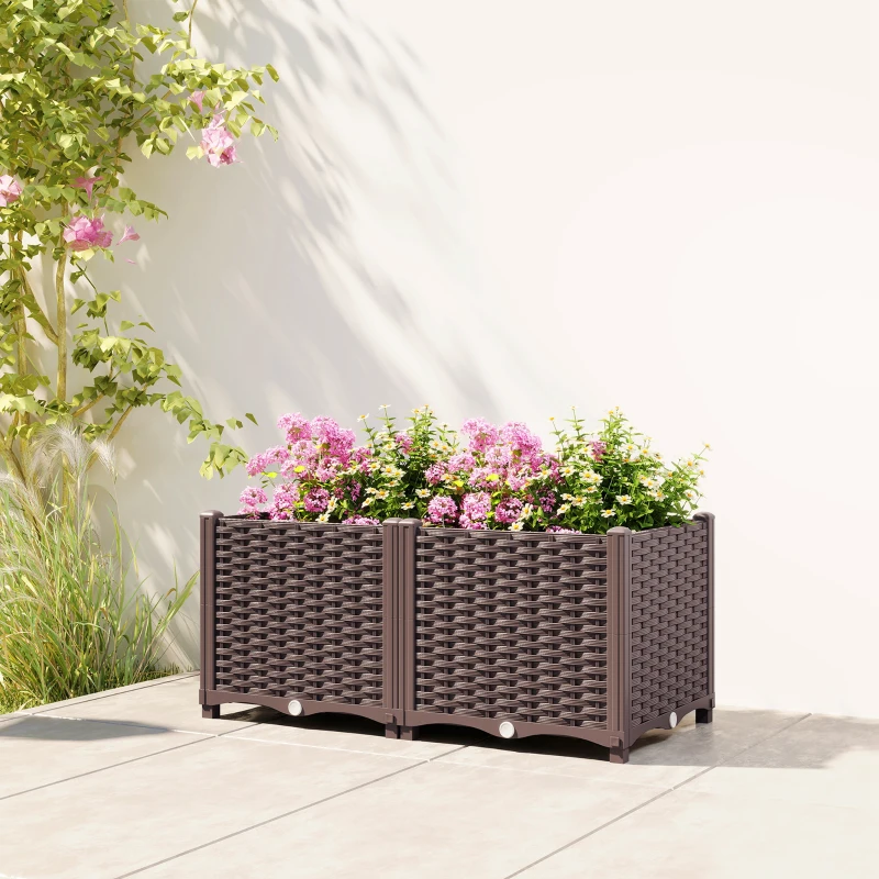 Outsunny Plastic Raised Garden Bed with Legs, Self Watering Elevated Planter Boxes with Drainage Holes and Plugs