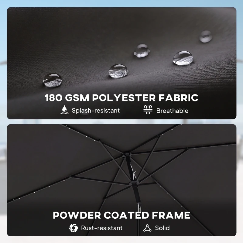 Outsunny 3 x 2 m Garden Parasol Umbrella with LED Solar Light, Parasol Cover, Outdoor Market Patio Umbrella, Black