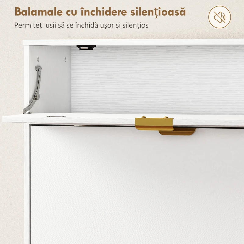HOMCOM Dulap pentru Pantofi Slim cu Uși Rabatabile, Rafturi Reglabile, pentru 12 Perechi, Alb