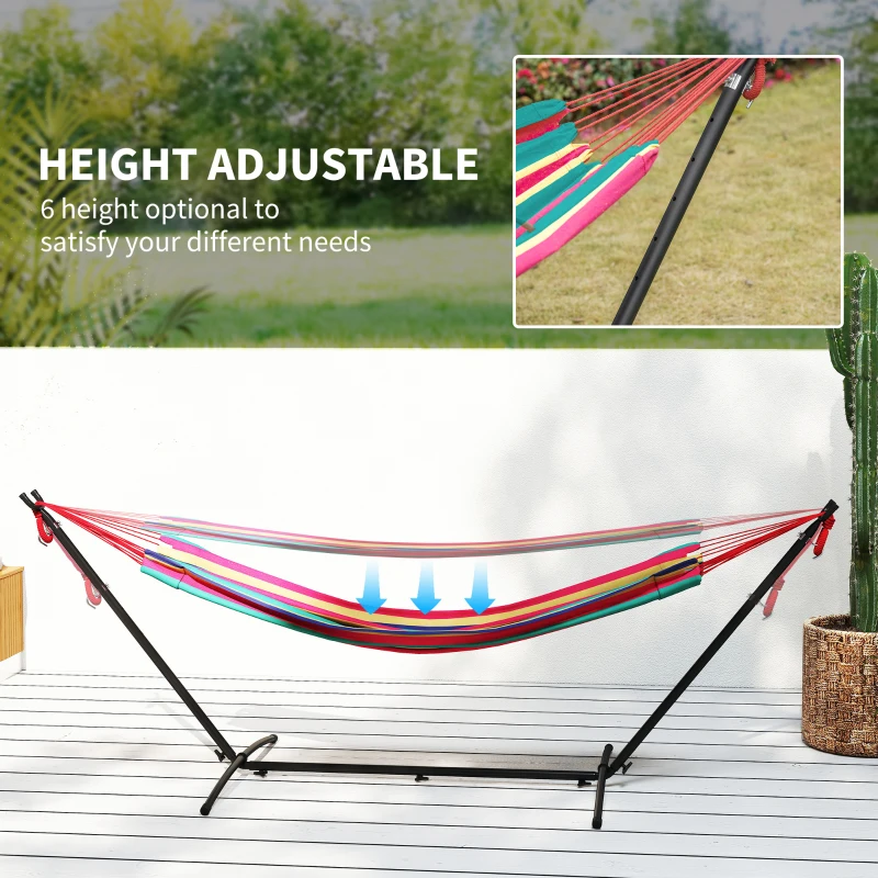 Outsunny 298 x 117cm Hammock with Stand Camping Hammock with Portable Carrying Bag, Adjustable Height, 120kg Load Capacity, Multicolour