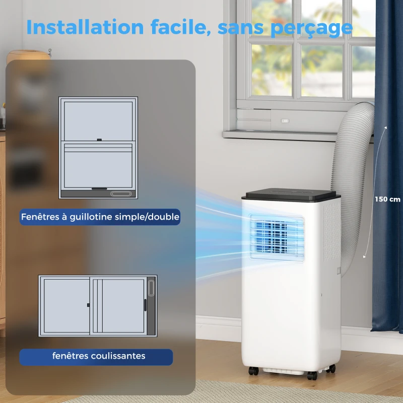 HOMCOM Aparat de aer condiționat mobil 9000BTU 2,6kW 5 în 1 răcire, dezumidificator, ventilator, auto, mod noapte, 2 viteze