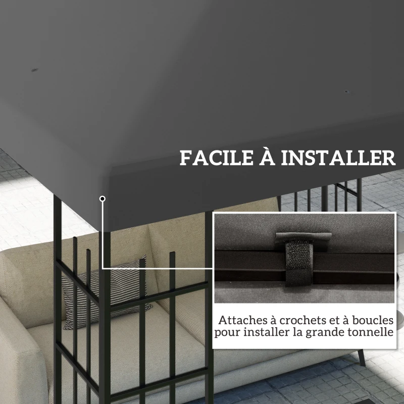 Outsunny Toile de rechange pour pavillon toile de tonnelle trous de drainage protection solaire UPF30+ 3 x 3 m gris foncé