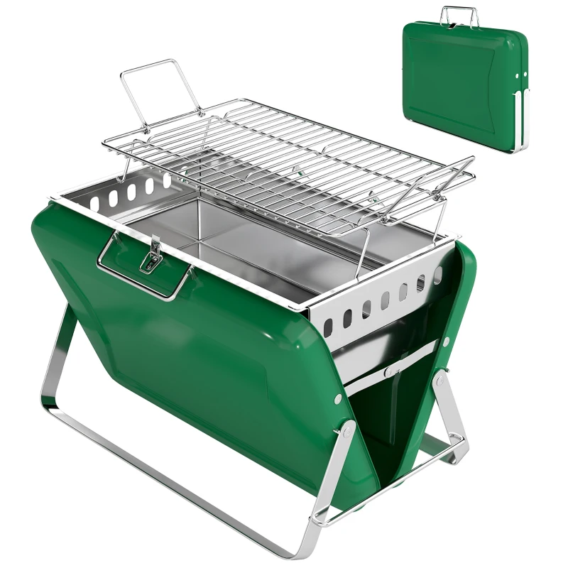 Outsunny Charcoal BBQ Grill Portable Stainless Steel Barbecue with Tilting Grate for Camping Picnic Garden Dark Green