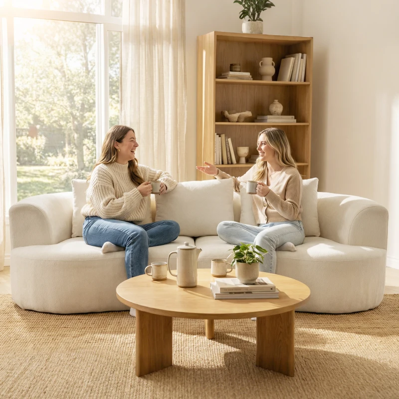 HOMCOM Divano modulare 3 posti con seduta ampia e cuscini in chenille, 260 cm, Crema