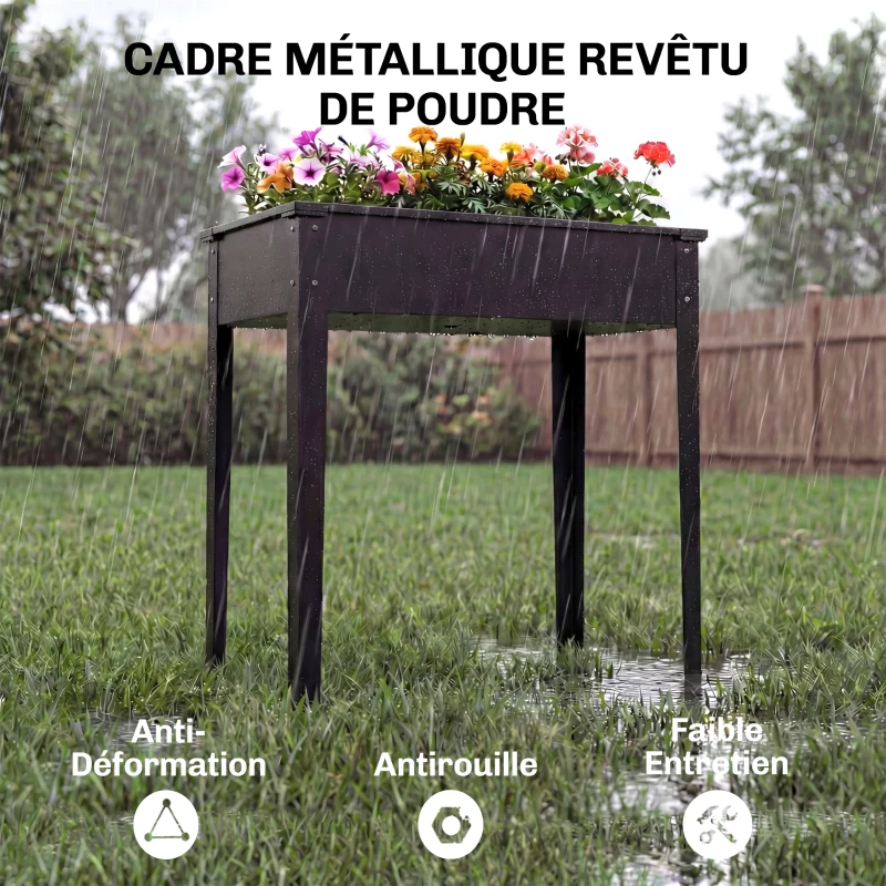 Outsunny Potager sur Pieds en Métal, Jardinière Surélevée 80L avec bords arrondis, Trou de Drainage, 100 x 40 x 80 cm, Noir