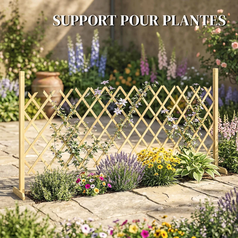 Outsunny Barriere Extensible en Bois de Sapin 180 cm, Base stable, pour Intérieur Extérieur Balcon Jardin, 180x30x90cm, Naturel