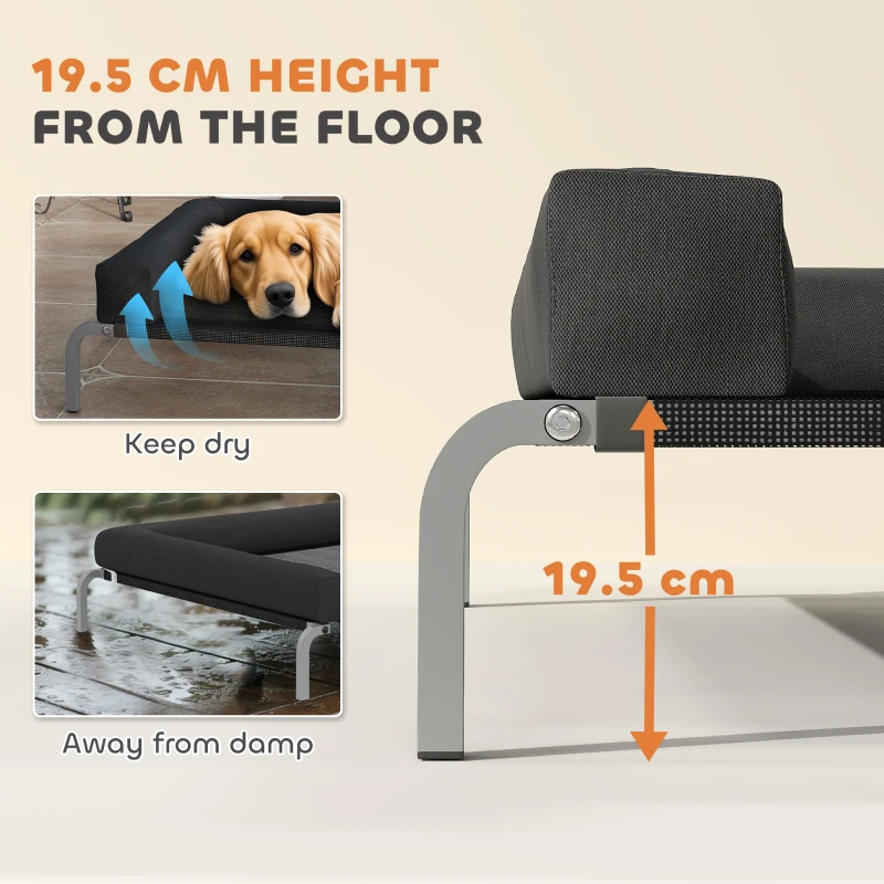 PawHut Elevated Dog Bed with Removable Bolsters, Raised Dog Bed for Large Breeds, Portable Indoor & Outdoor Pet Cots, Black