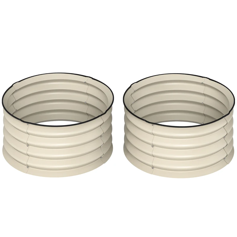 Outsunny Set of 2 Raised Garden Bed, Metal Planter Box with Safety Edging, Easy-to-assemble Stock Tank, Cream White