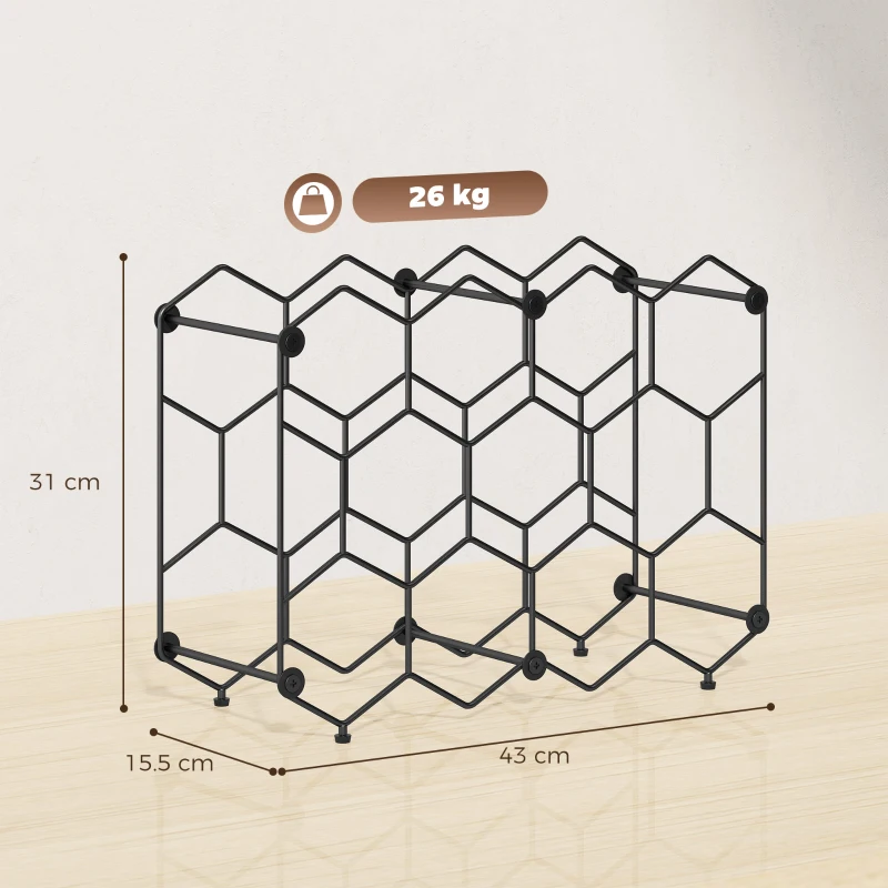 HOMCOM Suport pentru sticle Design geometric în fagure, Negru