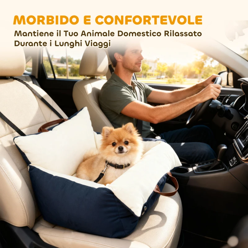 PawHut Seggiolino Auto per Cani Piccoli con Guinzaglio di Sicurezza, Sfoderabile e Lavabile, Blu
