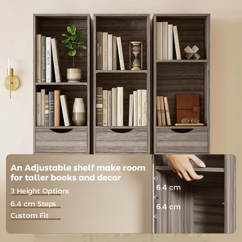 HOMCOM Bookcase with Drawers Adjustable Shelf Bookshelf with 2 Drawers and Cabinet 158 cm Grey
