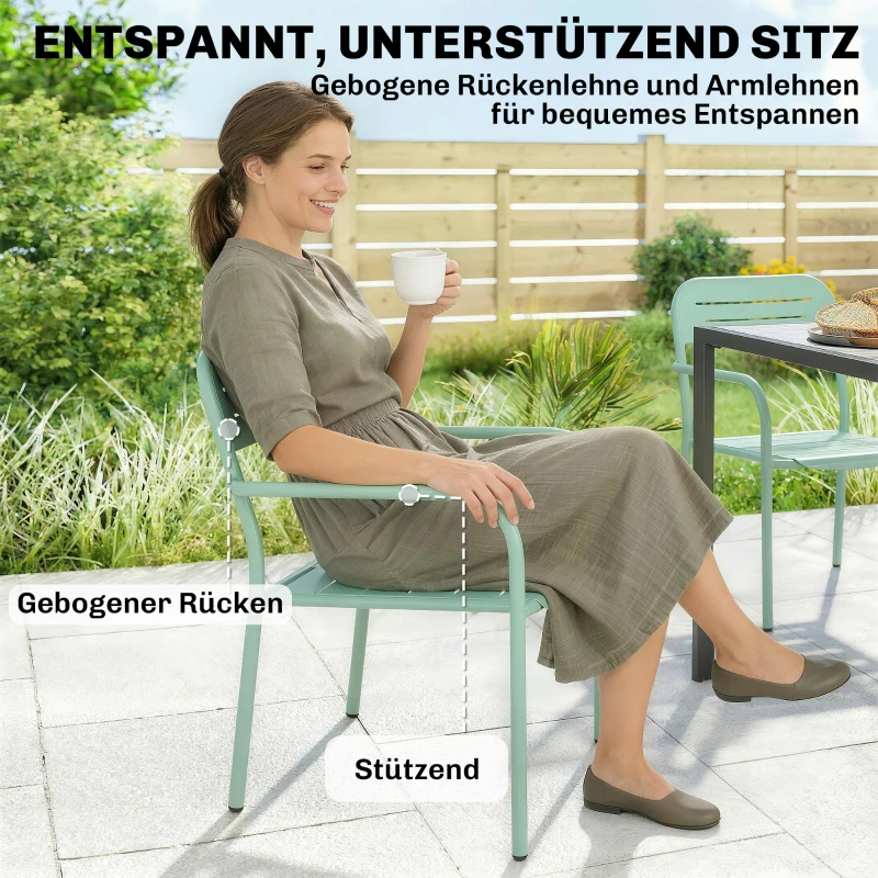 Outsunny Gartenstühle 2er Set Stapelbare Terrassenstühle mit Lamelldesign Armlehnen 56 x 58 x 78 cm Grün