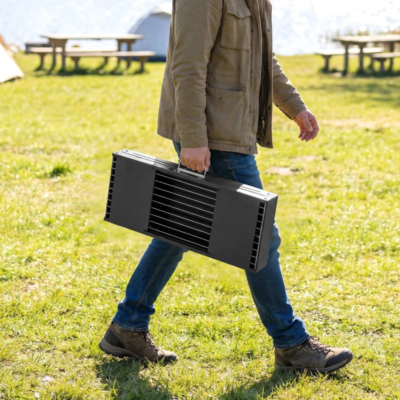 Outsunny Portable BBQ Grill, Foldable Charcoal Grill for Camping and Picnics with 2 Side Shelves and Handle, Black