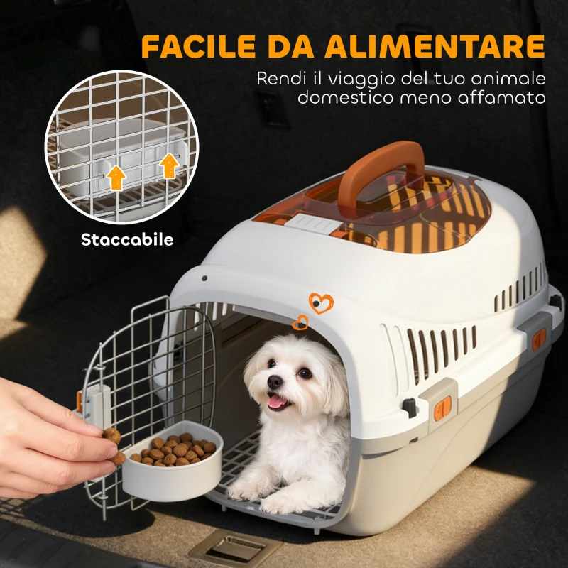 PawHut Trasportino per Gatti e Cani Piccoli Fino 4 kg in Plastica con Finestra Superiore, 49x32x31 cm, Grigio