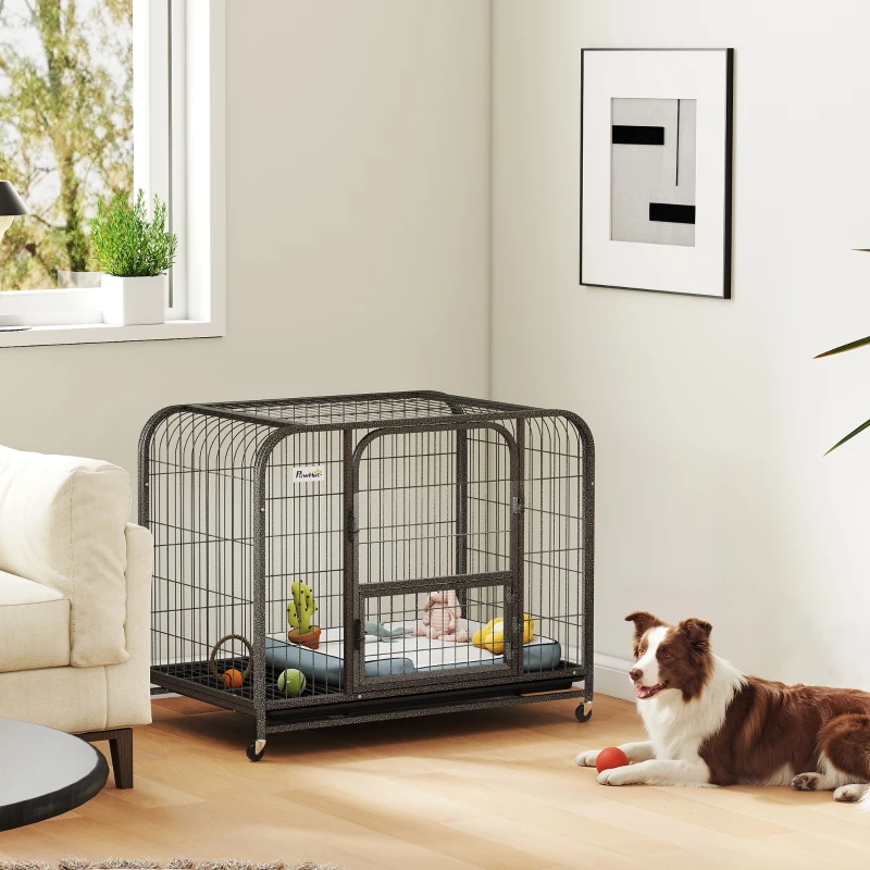 PawHut Heavy Duty Dog Crate,93 x 58 x 76 cm, Large Dog Cage for Small to Medium Breeds