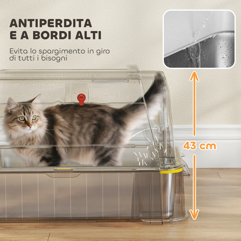 PawHut Lettiera per Gatti Chiusa da 80L con Vassoio Estraibile, in ABS e Acciaio Inox, 63x43x43 cm, Grigio Scuro